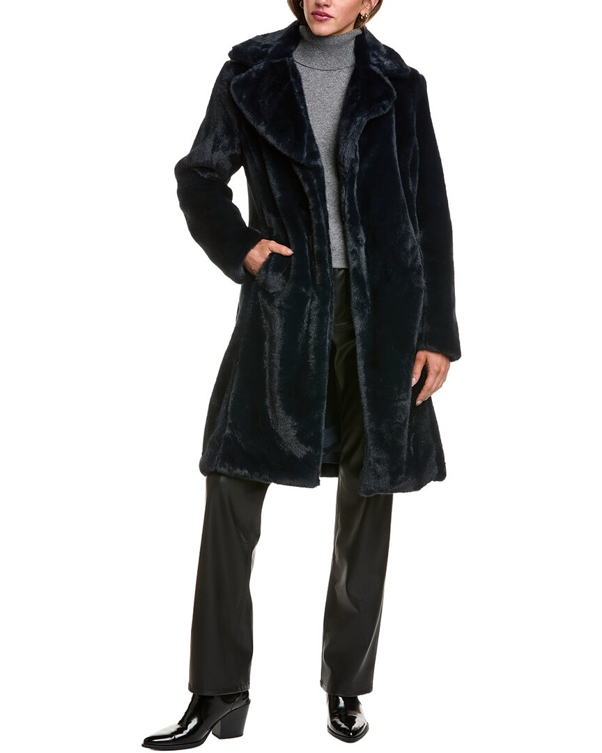 Via Spiga Reefer Faux Fur Longline Coat In Blue