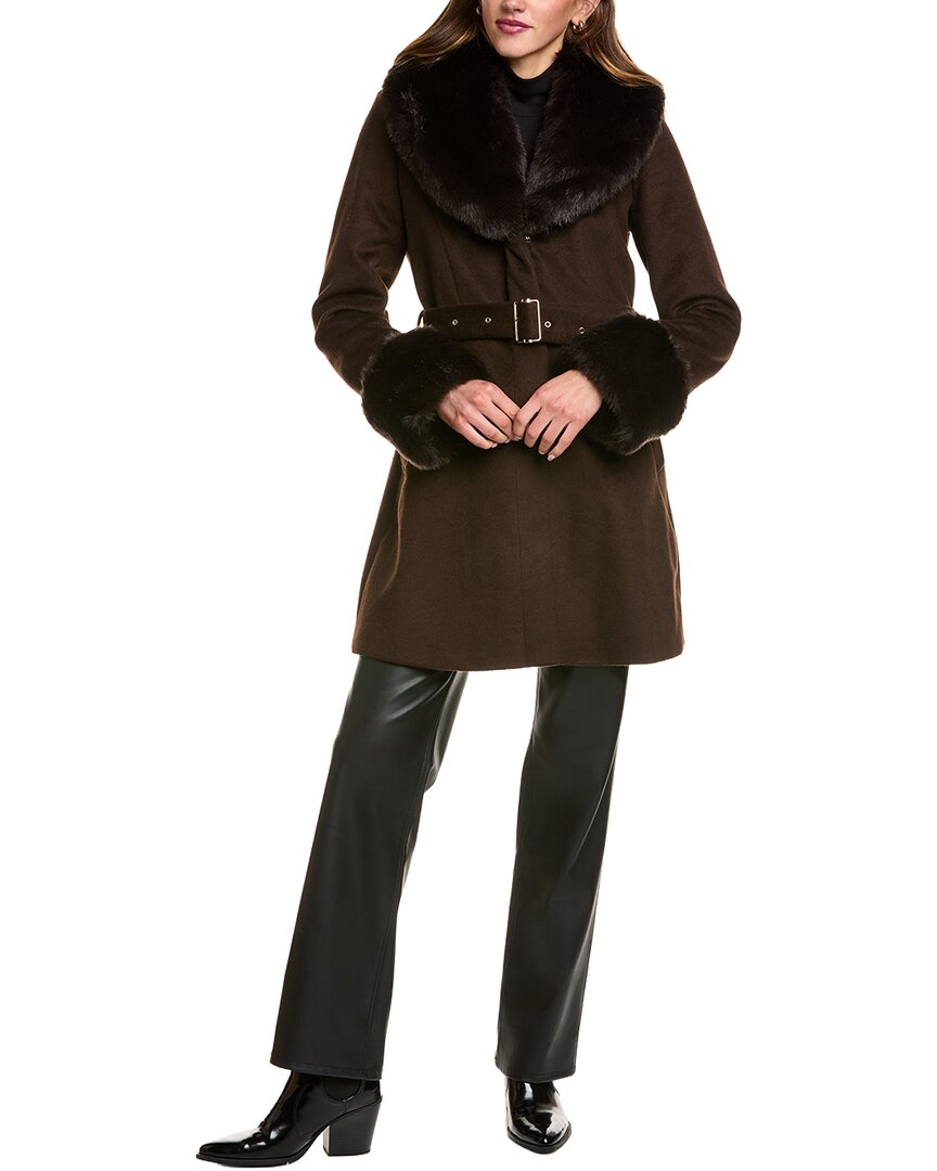 Via Spiga Wool-blend Belted Coat In Brown