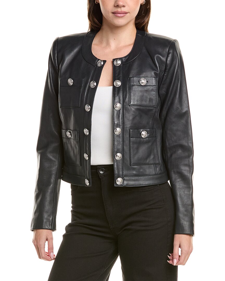 L'agence Jayde Collarless Leather Jacket In Black