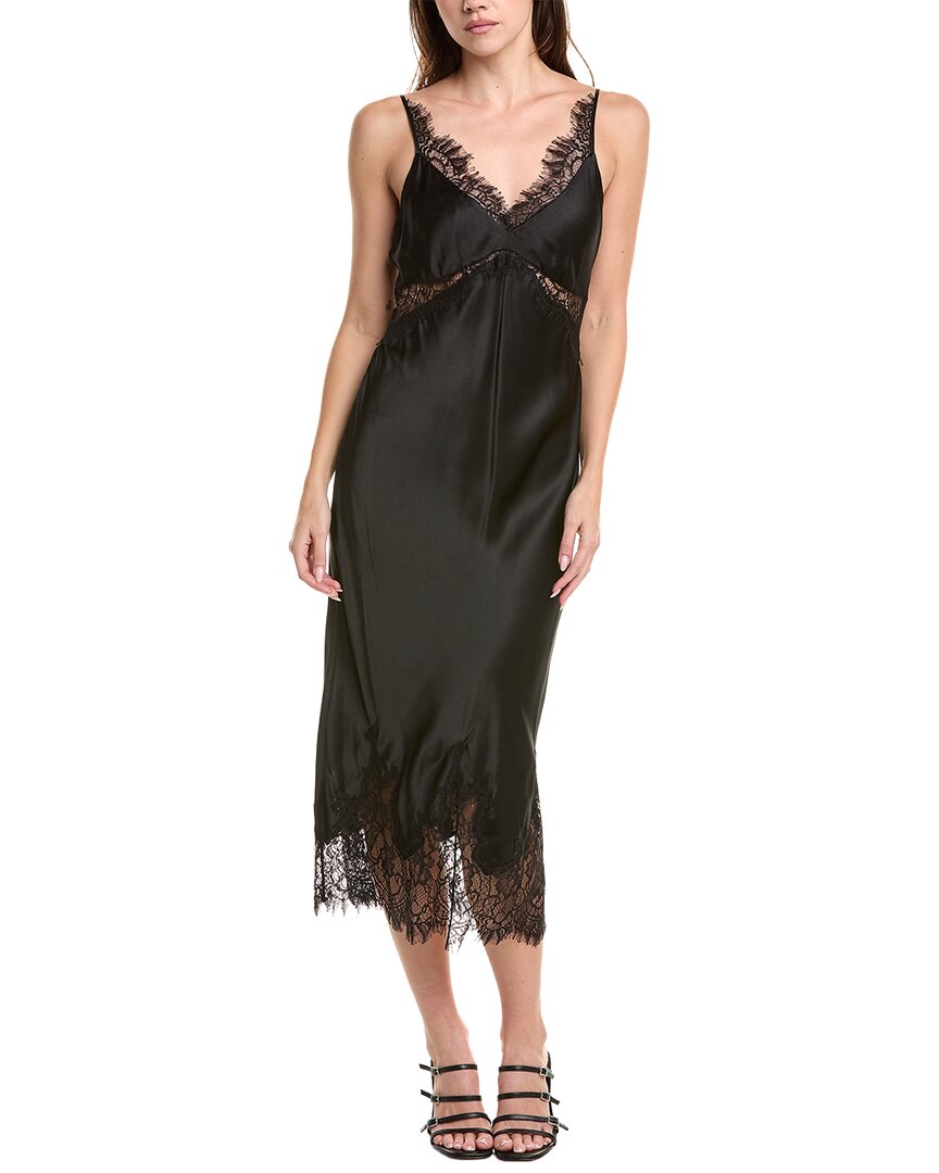 L'agence Scotly Lace Trim Silk Midi Dress In Black