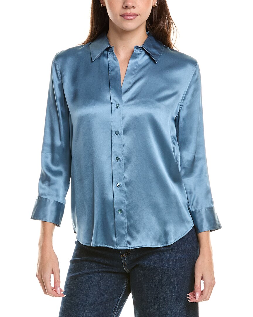 L'agence Dani 3/4-sleeve Silk Blouse In Blue