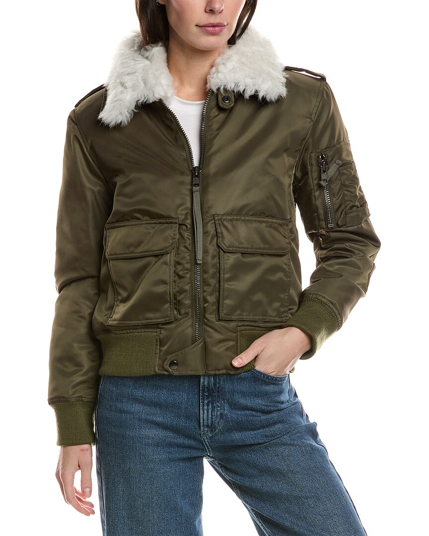 Sam . Amelia Shearling-trim Coat In Green