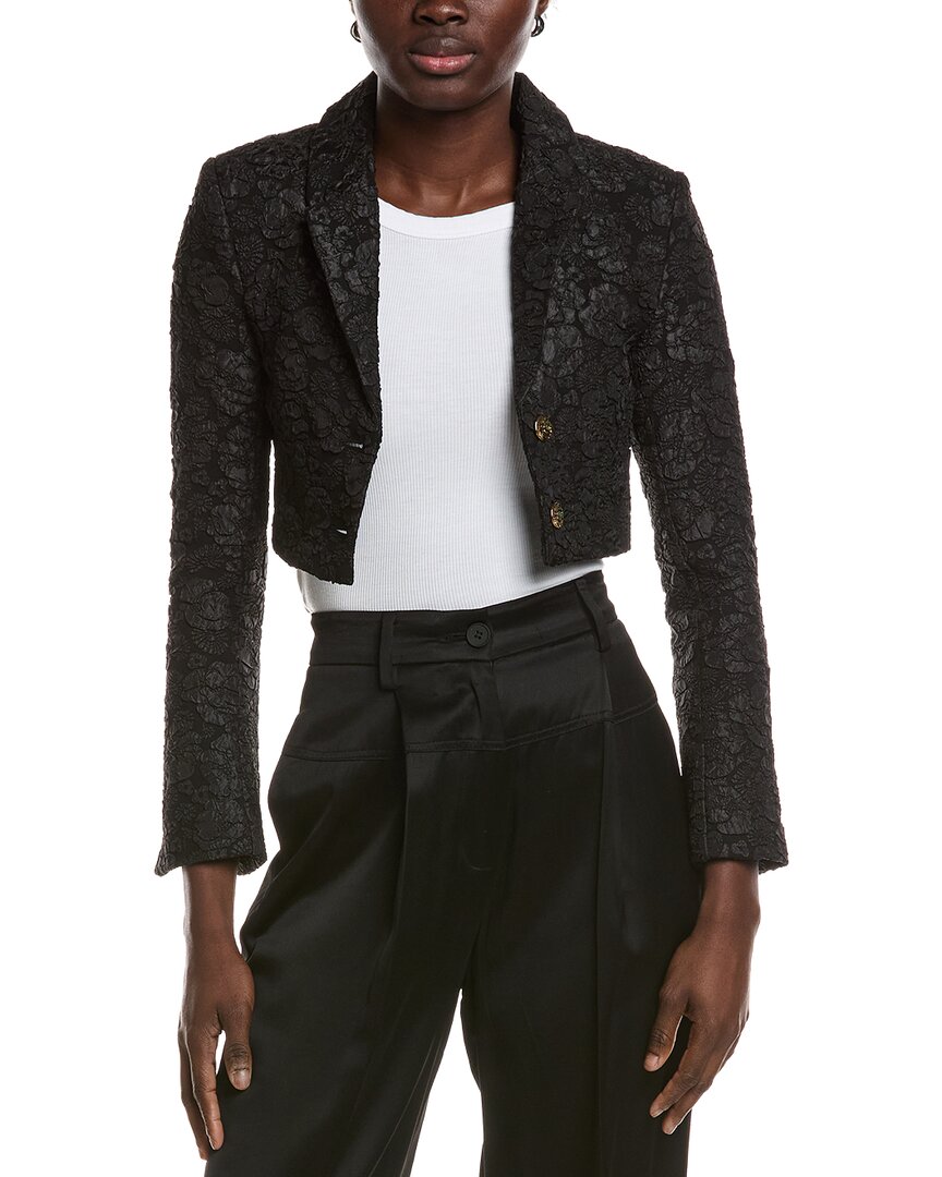Ganni Stretch Jacquard Cropped Blazer In Animal Print