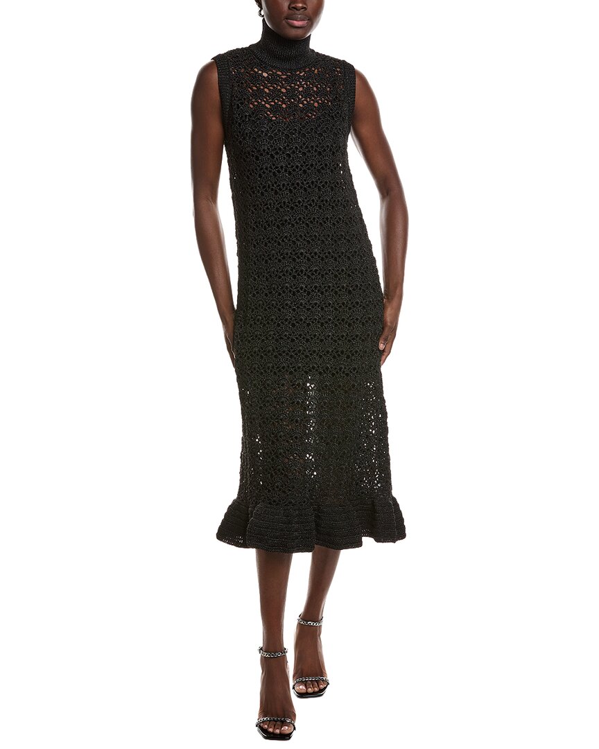 Ganni Metallic Knit Turtleneck Midi Dress In Black | ModeSens