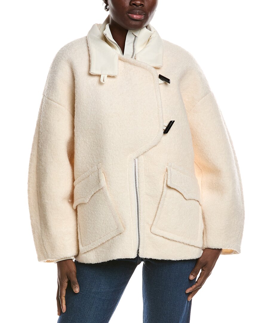 Ganni Boucle Wool-blend Drop Shoulder Jacket In Neutral