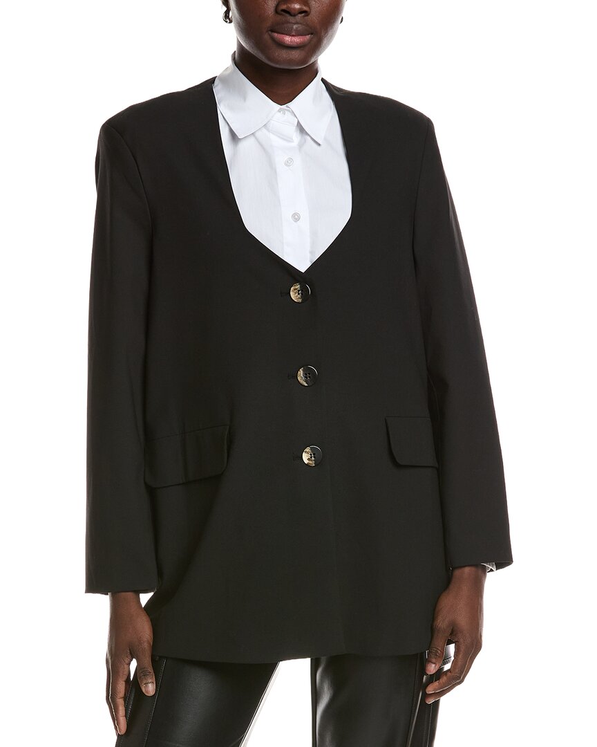 Ganni Drapey Melange Oversized Blazer In Black