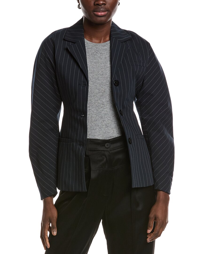 Ganni Stretch Stripe Fitted Blazer In Blue