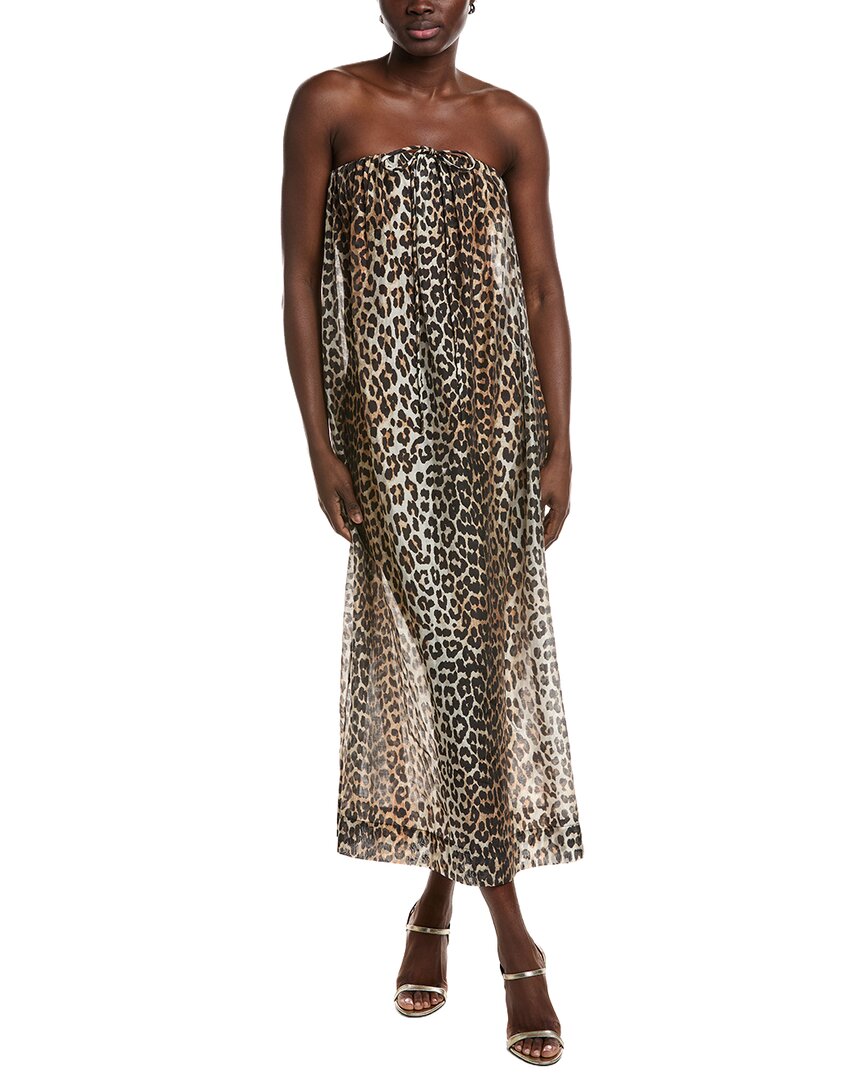 Ganni Sheer Voile Maxi Strap Dress In Brown