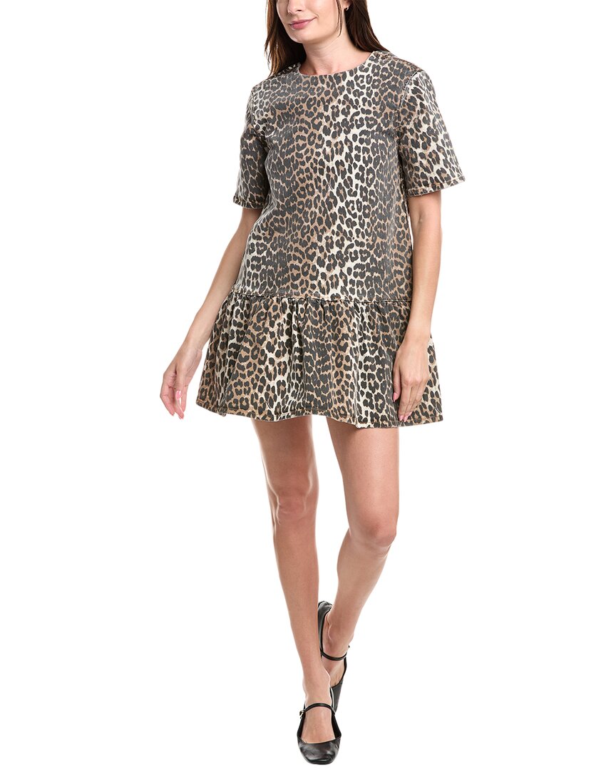 Ganni Denim Mini Dress In Animal Print