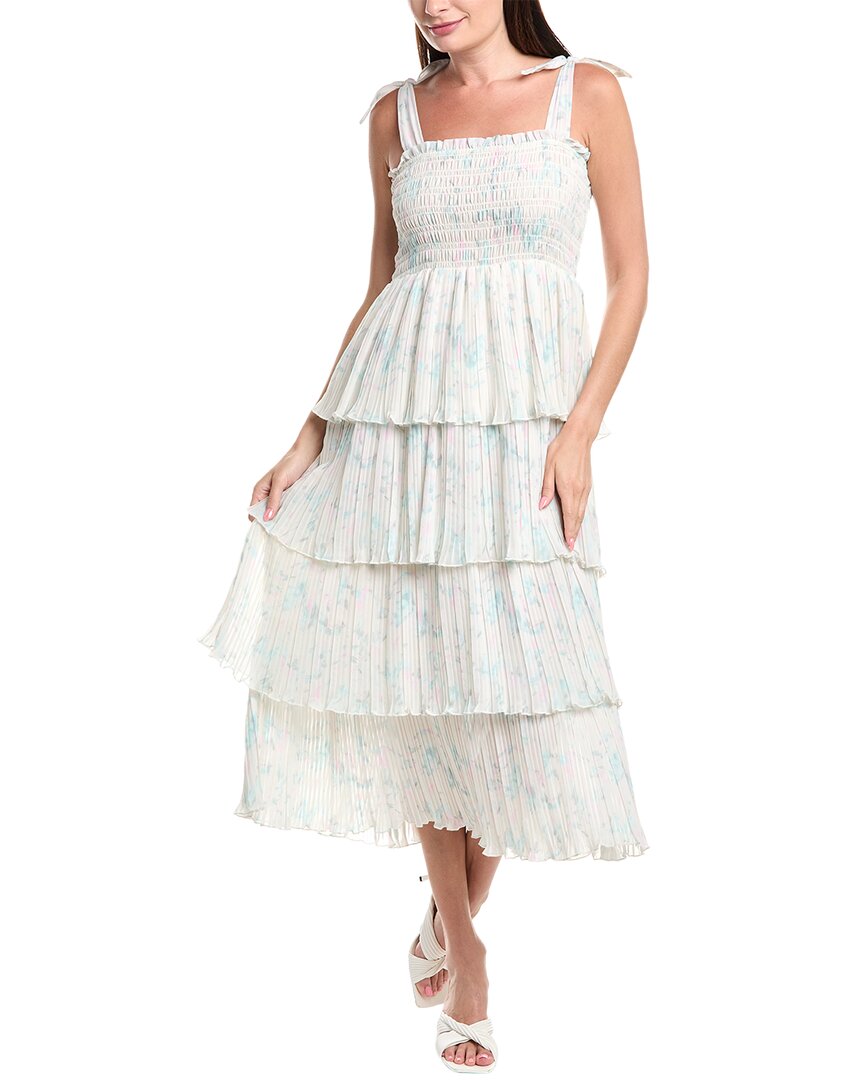 Ganni Tiered Printed Crepe De Chine Midi Dress In White