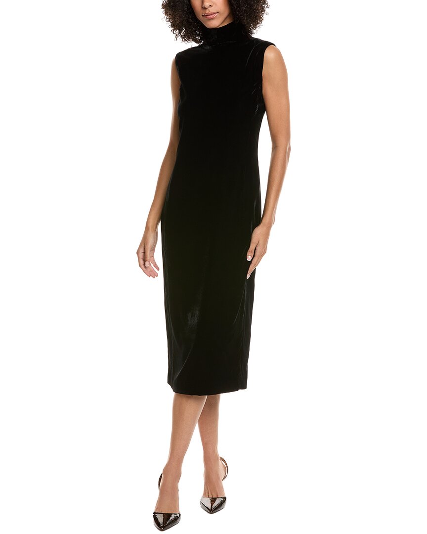 Theory Velvet Funnel Neck Midi Dress In Black