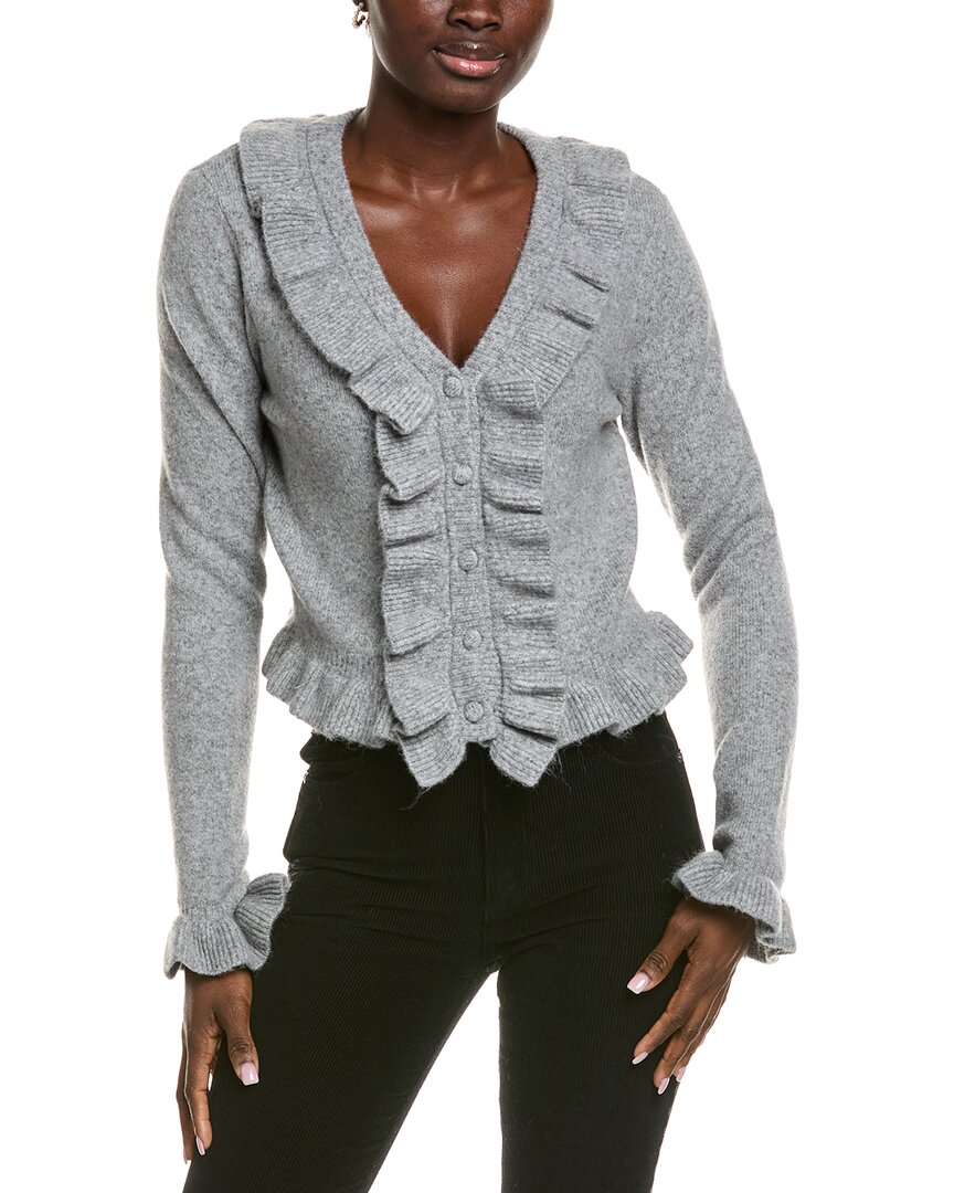Endless Rose Ruffled V-neck Wool-blend Cardigan In Gray