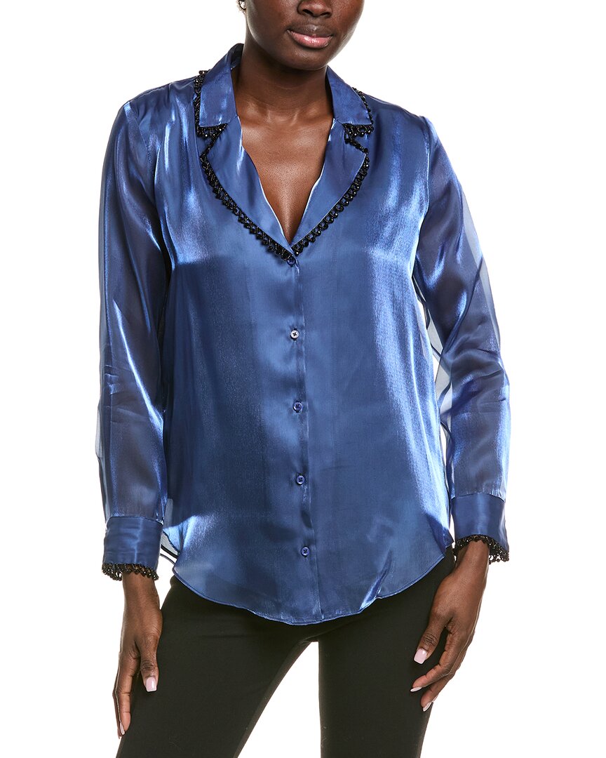 Endless Rose Beaded Collar Relaxed Blouse In Blue