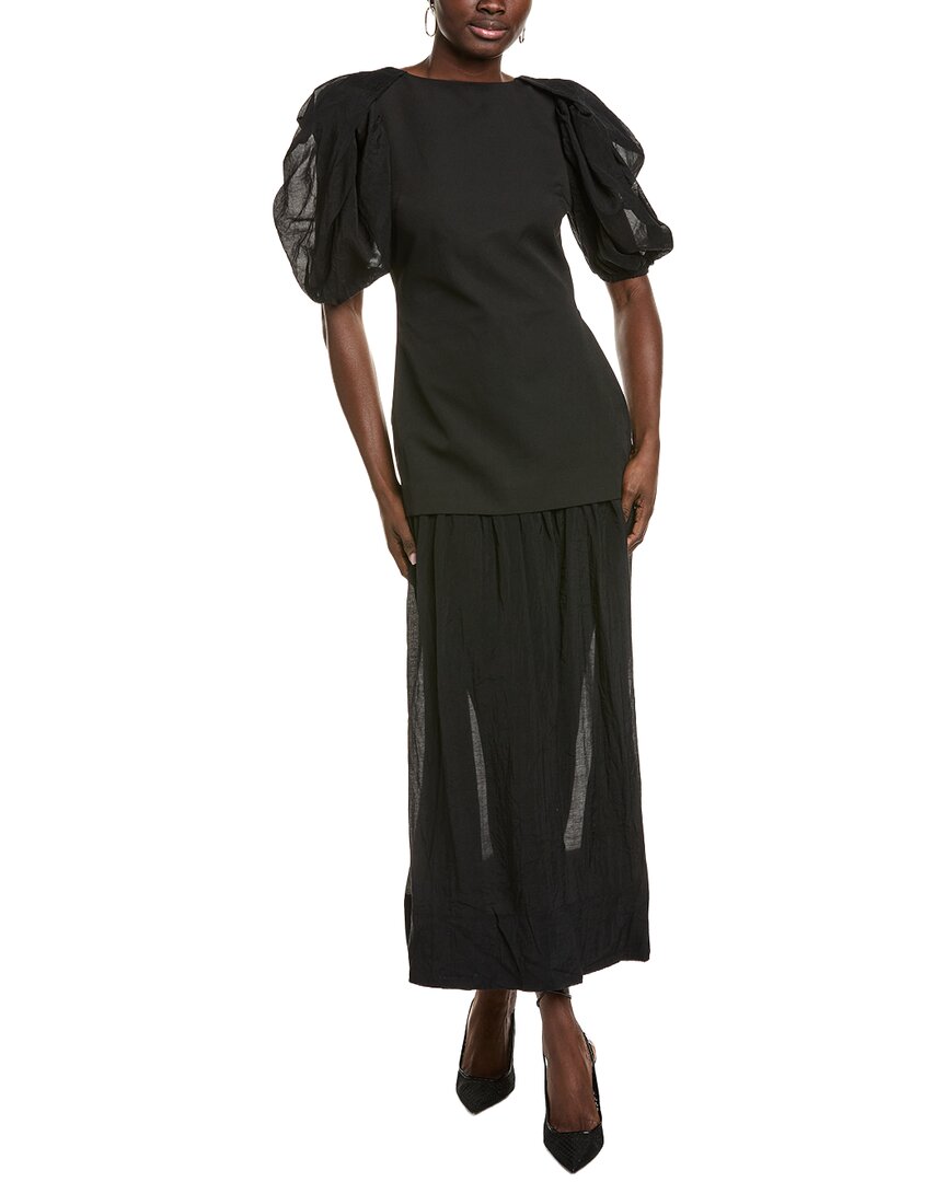 Endless Rose Mixed Media Drop-waist Maxi Dress In Black