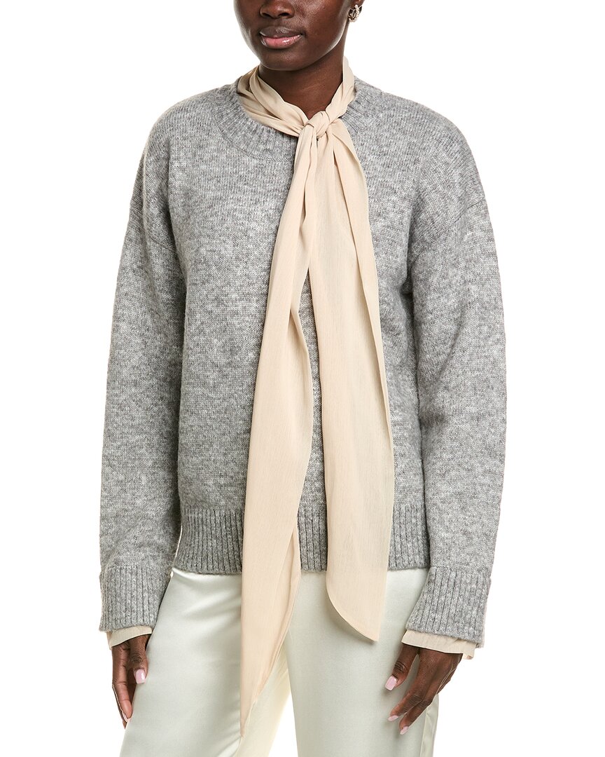 Endless Rose Contrast Neck Tie Sweater In Grey