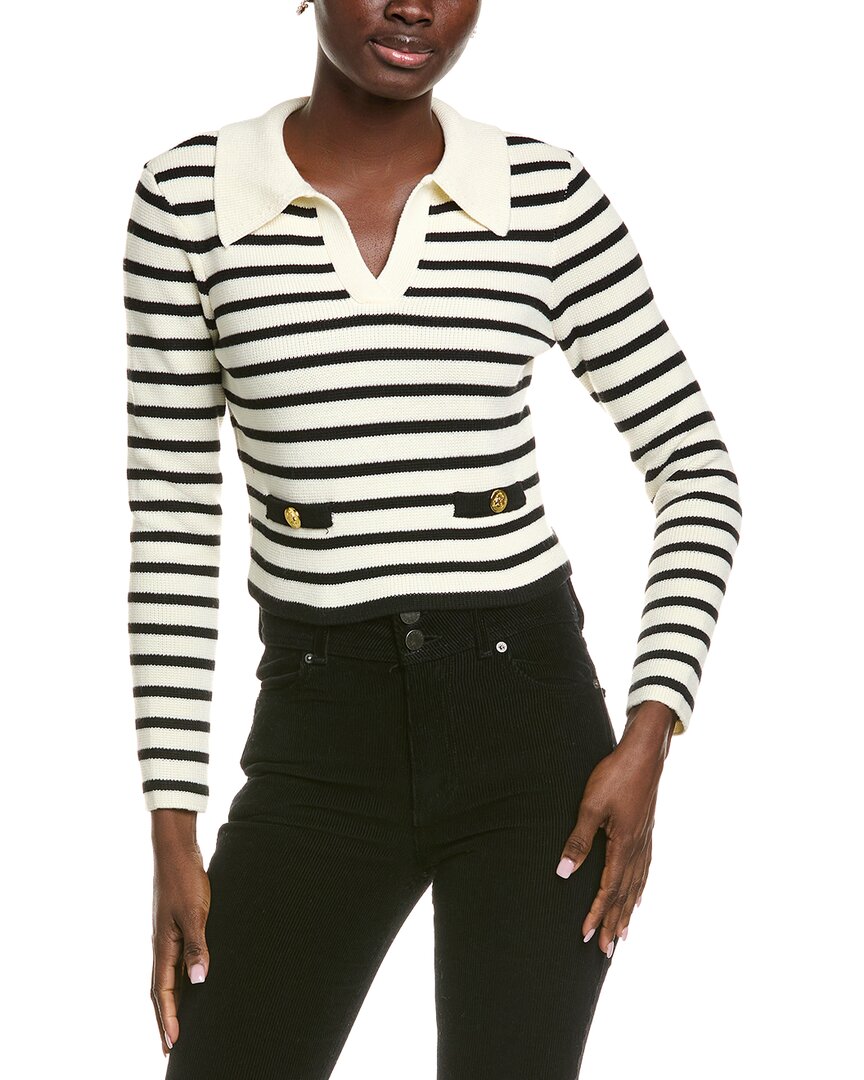 Endless Rose Striped Collared Wool-blend Sweater In White