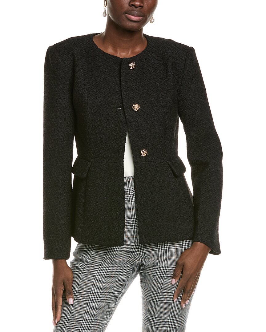 Endless Rose Round Neck Wool-blend Blazer In Black