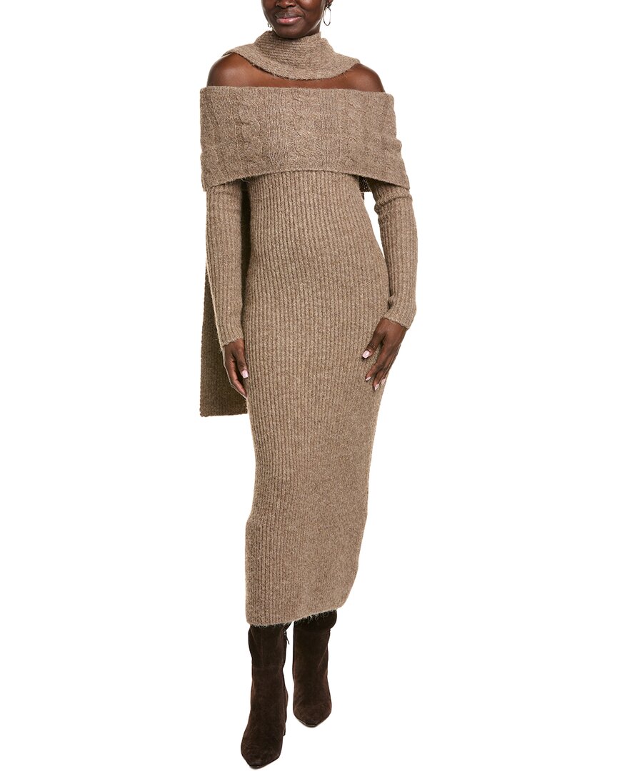 Endless Rose Off-shoulder Wool-blend Sweaterdress In Brown