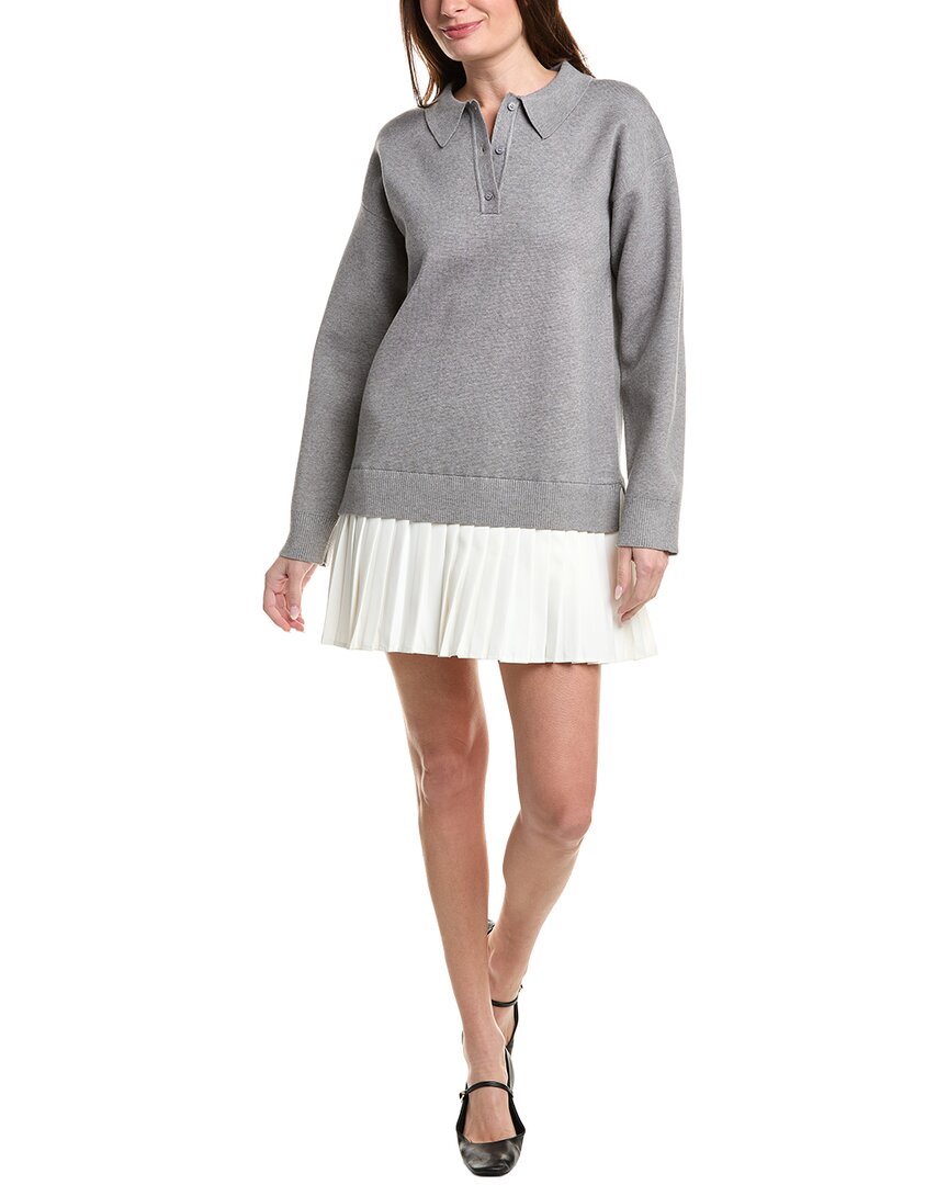 English Factory Polo Mixed Media Mini Dress In Gray