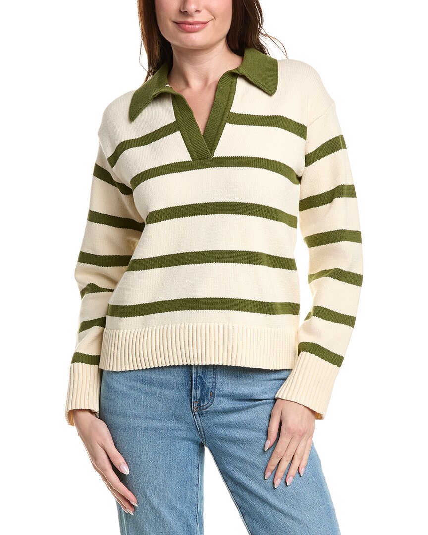 English Factory Striped Collared Sweater In Green