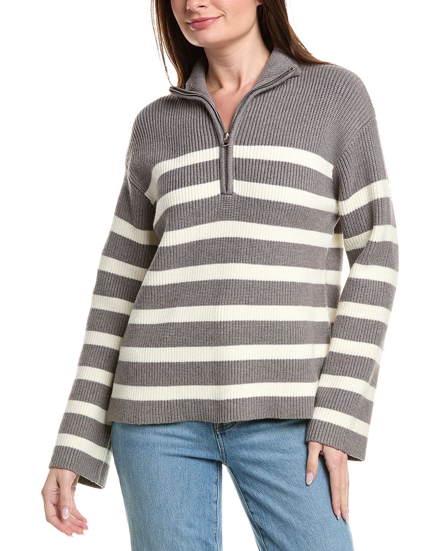 English Factory Striped 1/2-zip Sweater In Gray