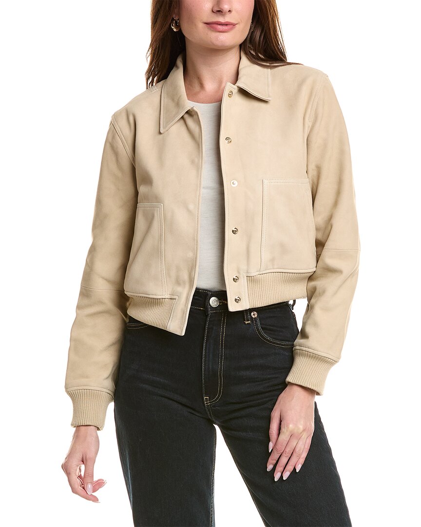 Hudson Jeans Suede Bomber Jacket In Neutral