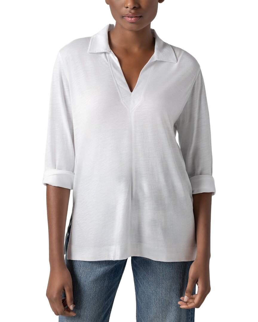 Lilla P 3/4 Sleeve Split Neck Tunic In White