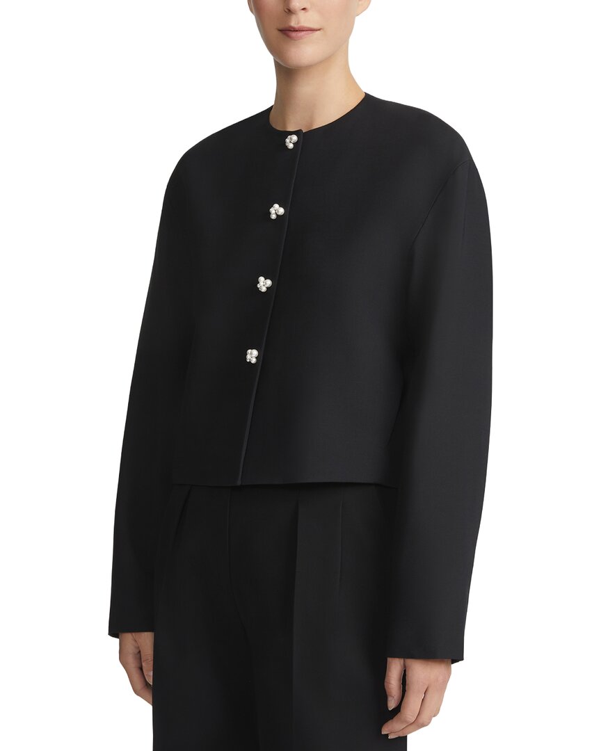 Lafayette 148 Pearlescent-button Crewneck Jacket In Black