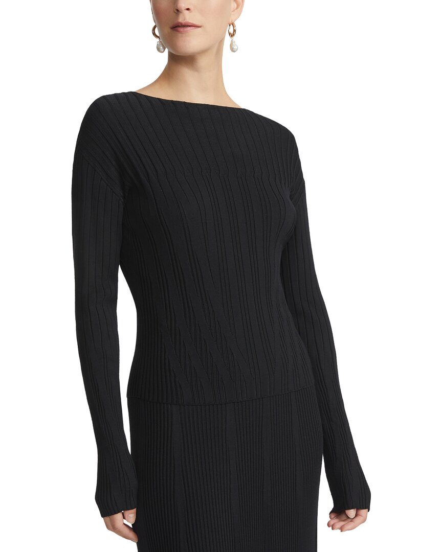 Lafayette 148 New York Ribbed Bateau Neck Sweater In Black