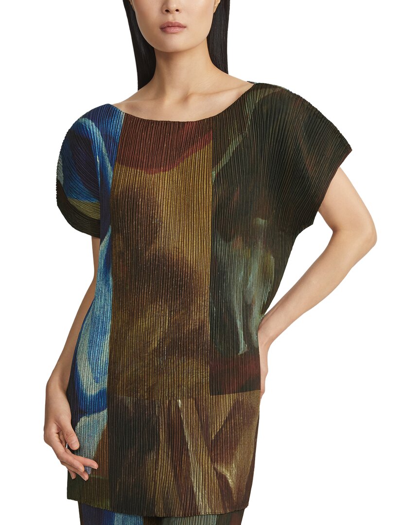 Lafayette 148 New York Plisse Cap Sleeve Blouse In Multi