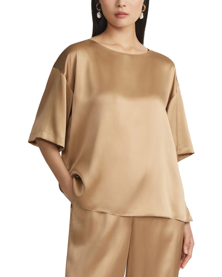 Lafayette 148 New York Crewneck Short Sleeve Top In Neutral