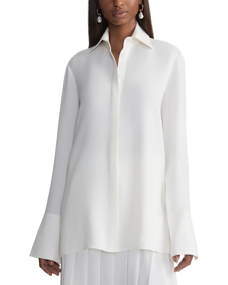Lafayette 148 New York Petite Split Cuff Button Front Blouse In White