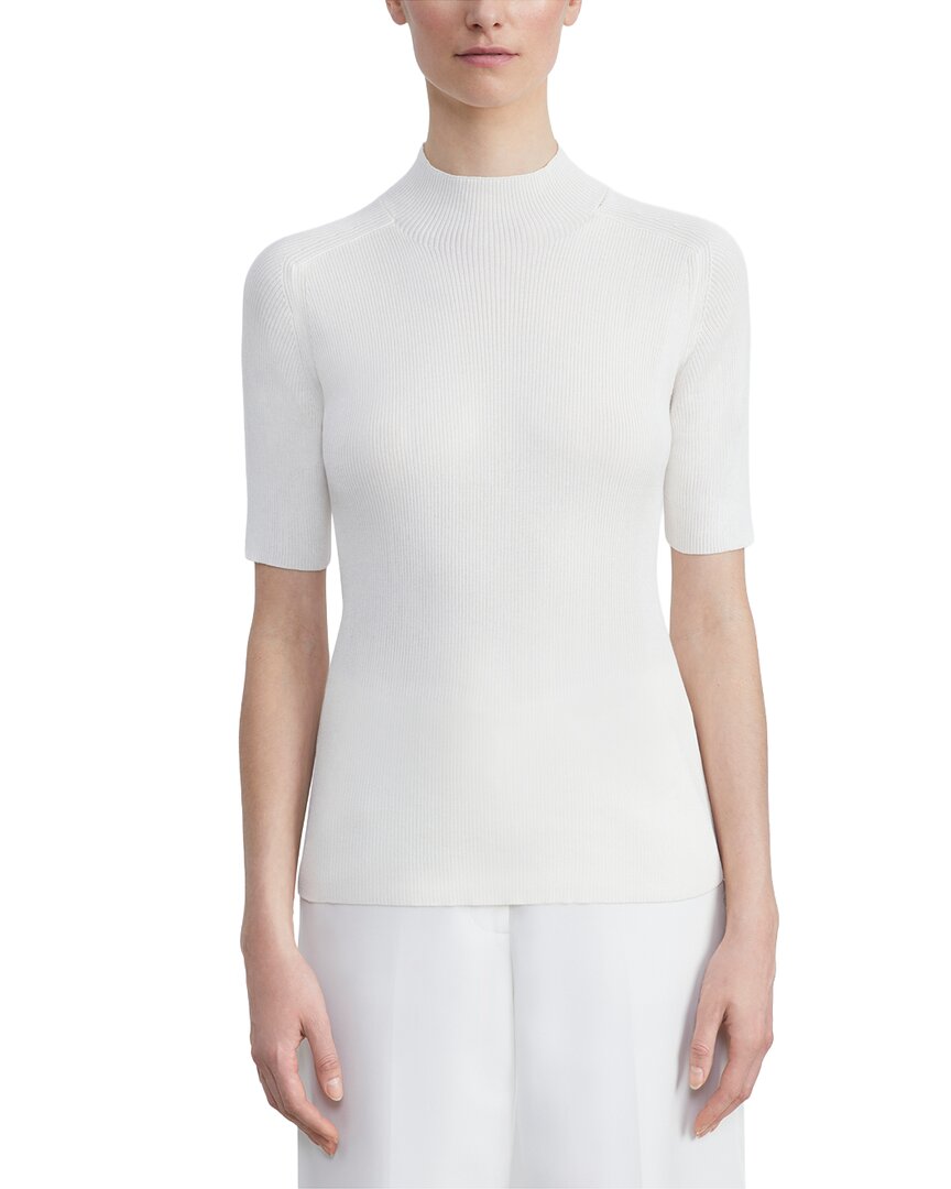 Lafayette 148 New York Plus Ribbed Stand Collar Sweater In White