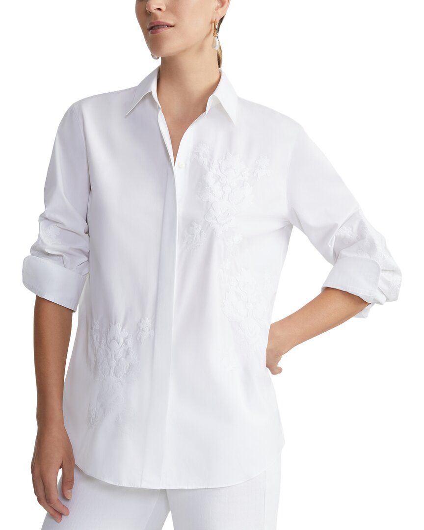 Lafayette 148 New York Baroque Embroidered Button Blouse In White