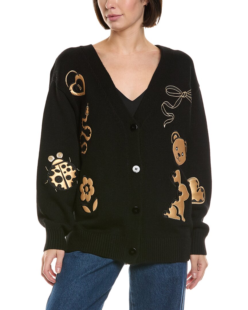 Cynthia Rowley Wool & Cashmere-blend Motif Cardigan In Black