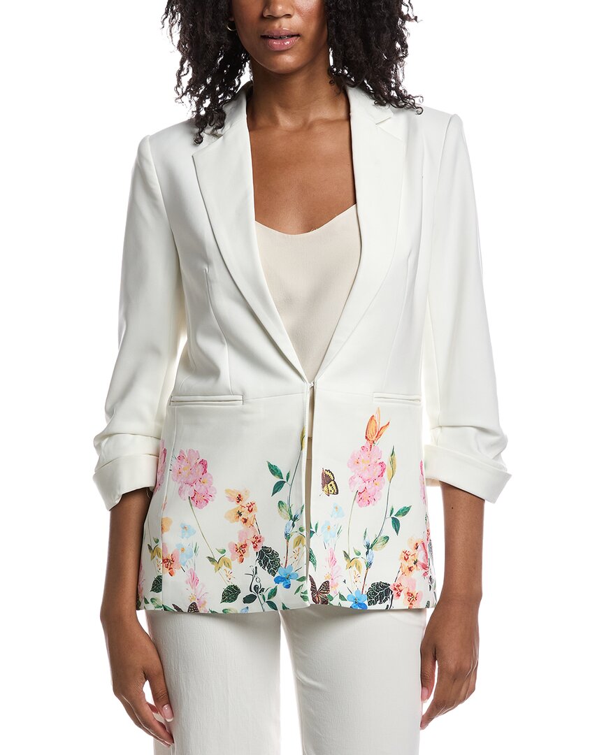 T Tahari Notch Collar Scrunch Sleeve Blazer In Black