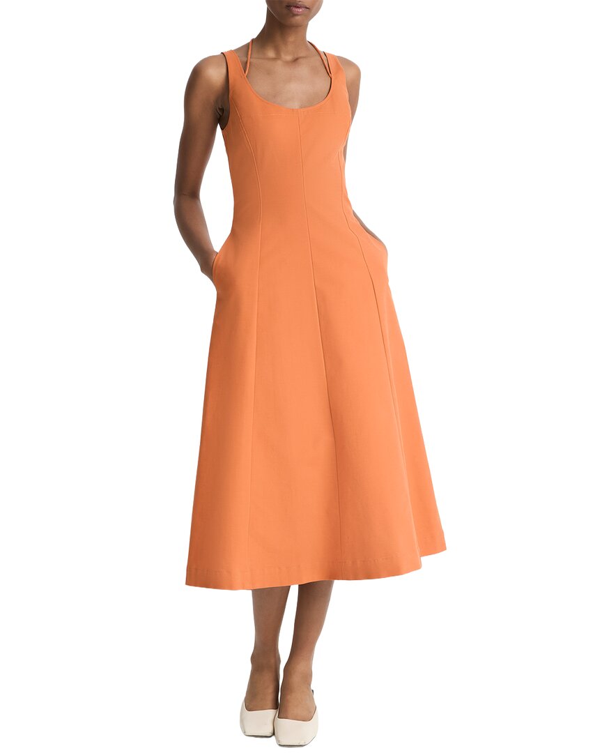 Vince Seamed Tank Dress In Orange