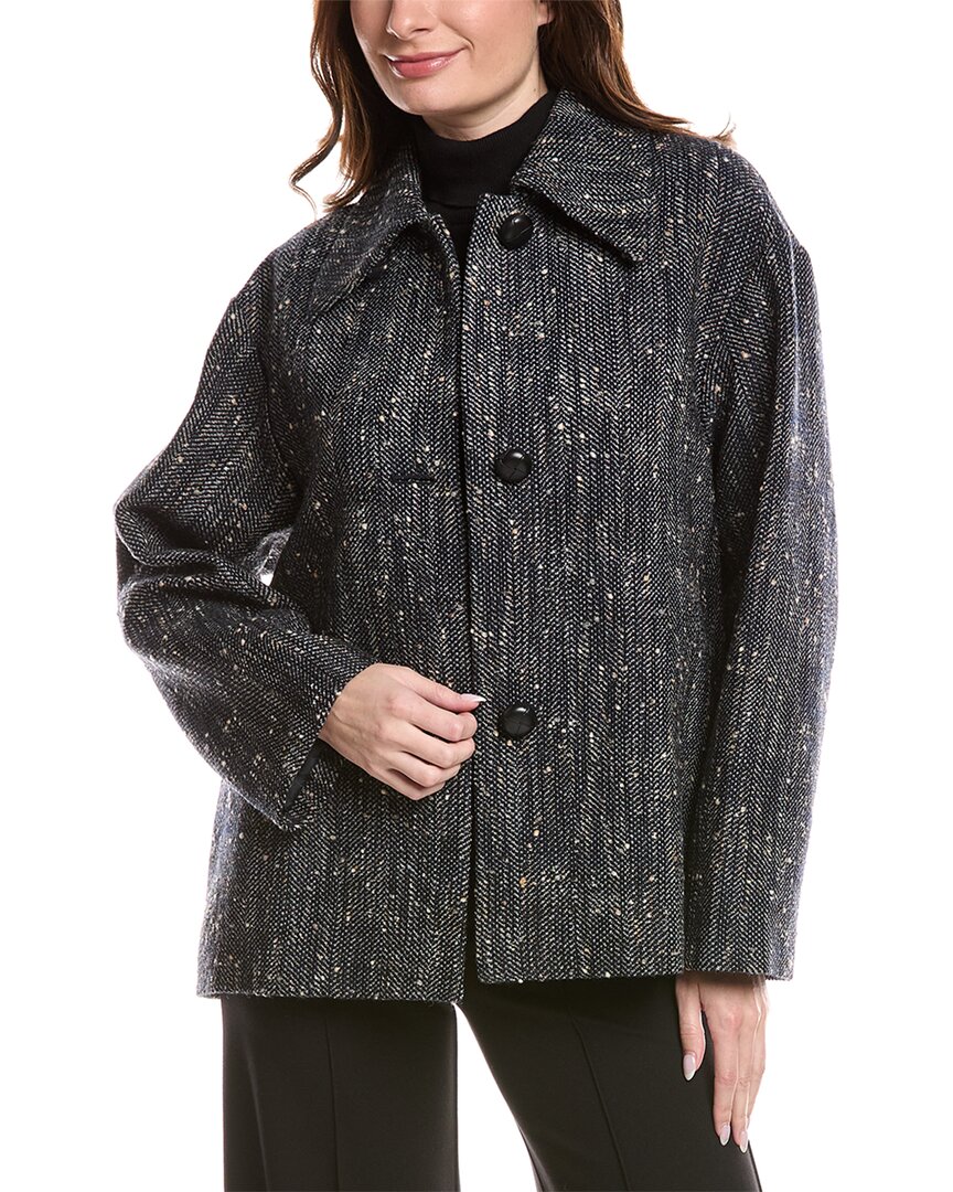Lafayette 148 New York Point Collar Oversized Swing Wool-blend Coat In Black