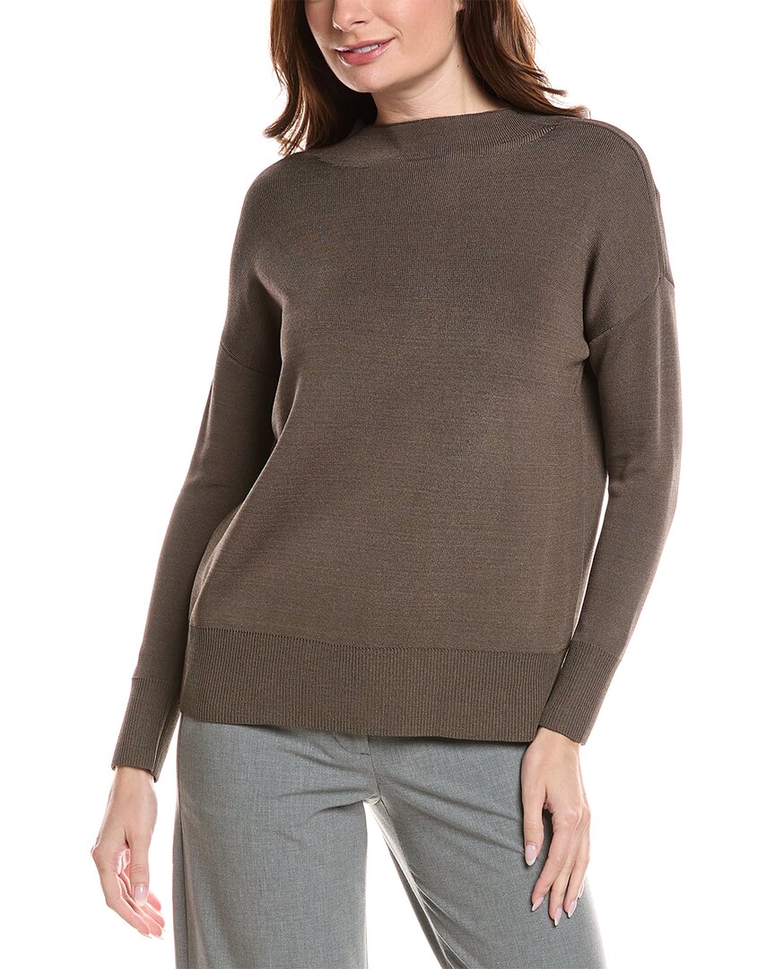 Lafayette 148 New York Relaxed Wide Stripe Sweater In Brown