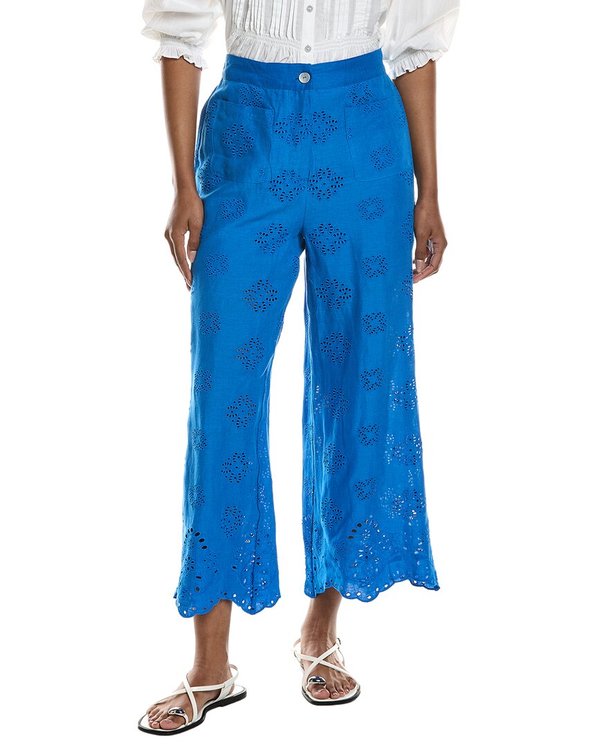 Johnny Was Delores Wide Leg Linen Pant In Blue