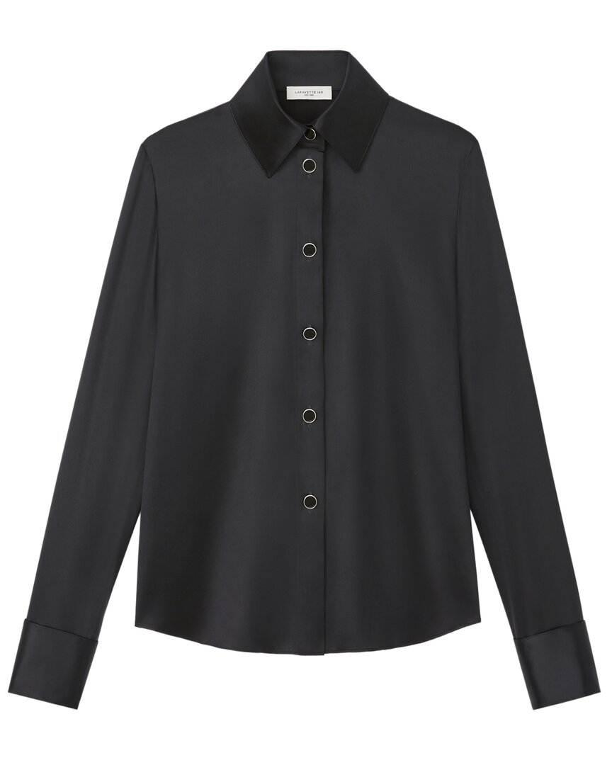 Lafayette 148 New York Button Front Slim Silk Blouse In Black