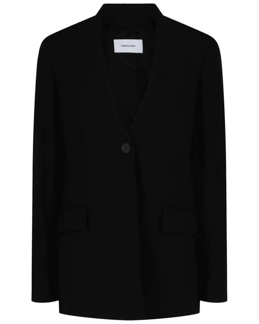Ferragamo Single-breasted Wool Blazer In Black