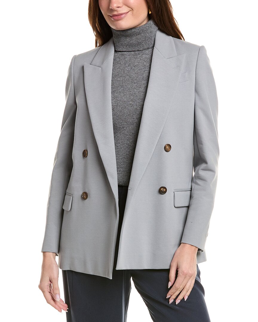 Brunello Cucinelli Double-breasted Bead-embellished Cotton-blend Jersey Blazer In Gray