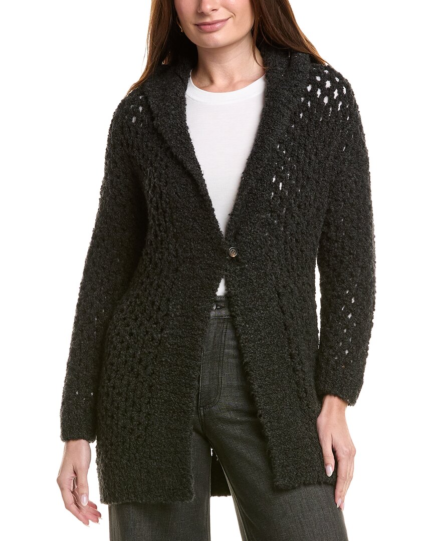 Brunello Cucinelli Open Knit Camel & Silk-blend Blazer In Black