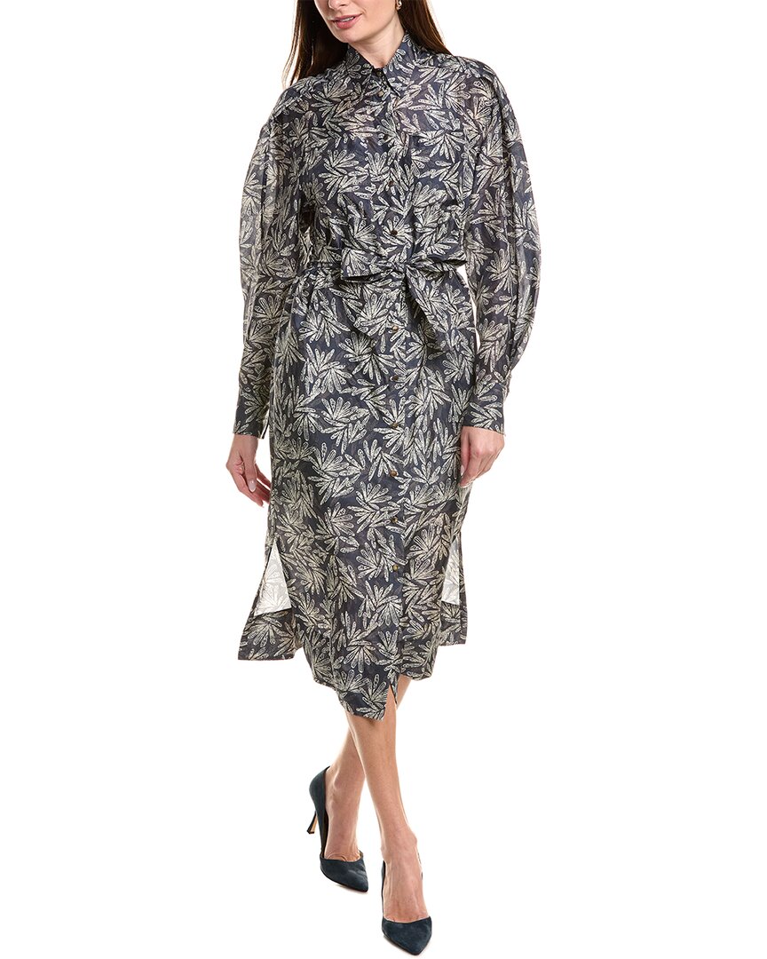 Brunello Cucinelli Printed Silk Midi Dress In Blue