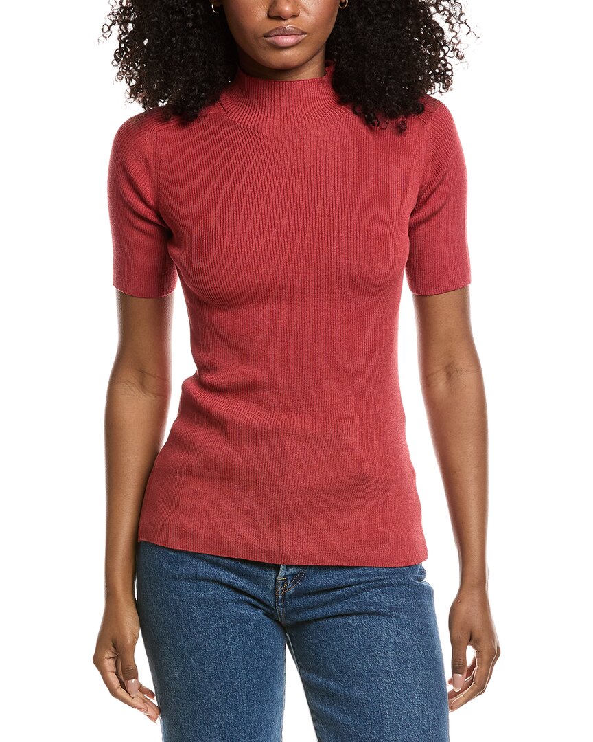 Lafayette 148 New York Ribbed Stand Collar Sweater In Red