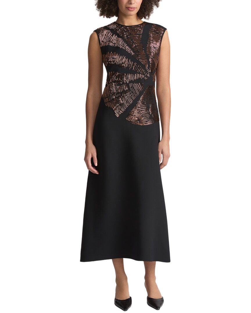 Lafayette 148 Ny Hand-beaded Wool-silk Crepe Dress In Black