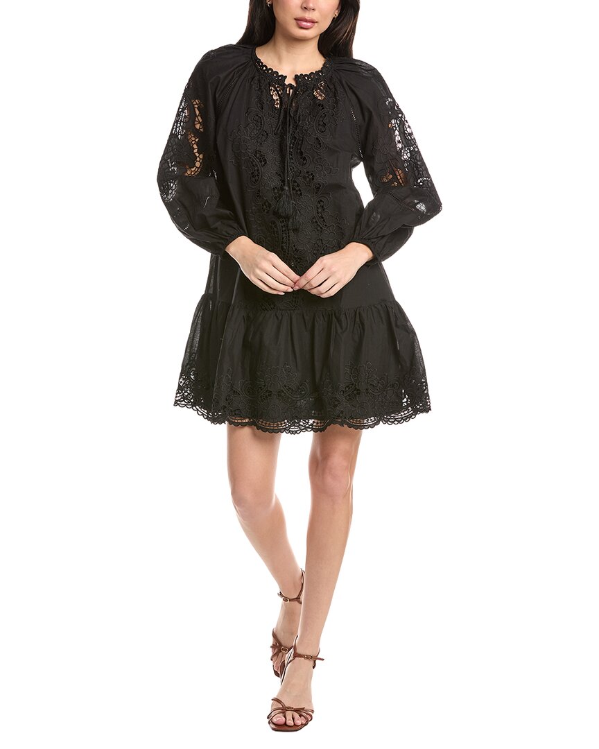 Stellah Greta Eyelet Trimmed Mini Dress In Black