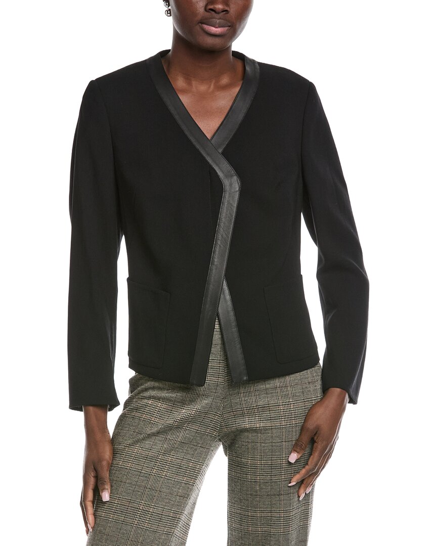 Akris Saphir Leather-trim Wool Jacket In Black