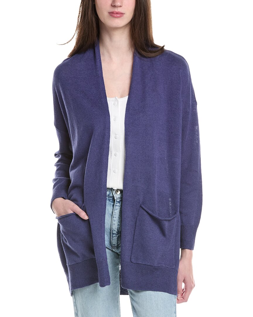 Eileen Fisher Open Front Linen-blend Cardigan In Purple